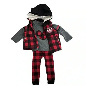 3 Piece Buffalo Plaid Mickey Mouse Outfit- Vest, Long Sleeve Shirt, Vest Size 2T